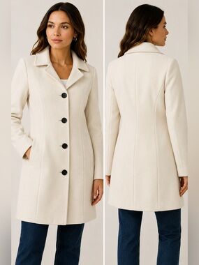 FME Cream Tailored Pea Coat Women’s XL Button Front NWOT